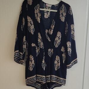 L'ATISTE Navy and Cream Patterned Romper